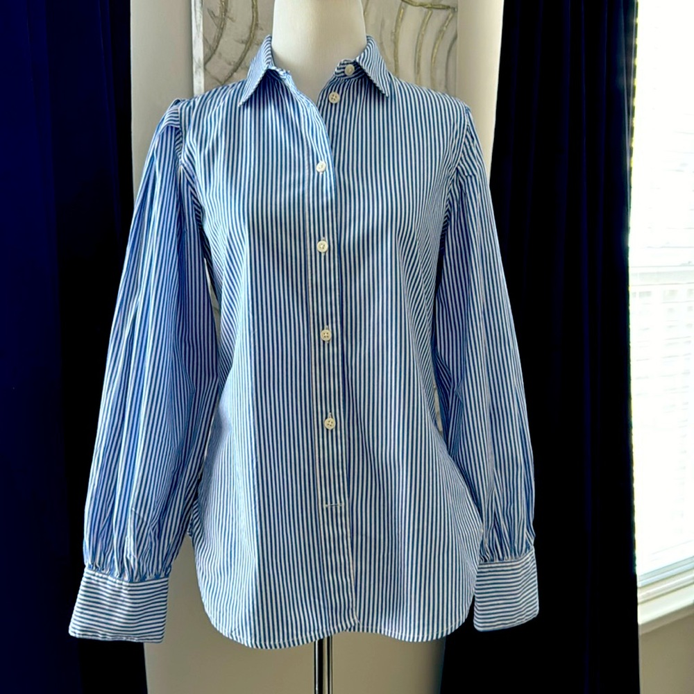 JCrew Slim-fit puff-sleeve shirt in stripe